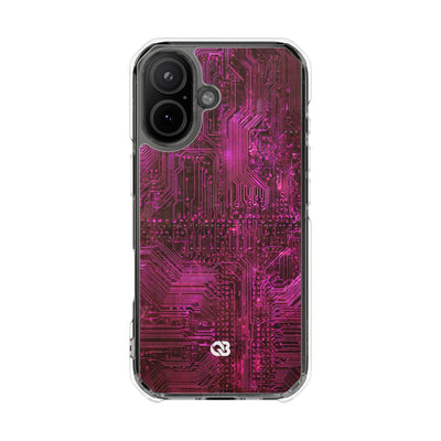 Magenta Circuit Trace · Clear Impact Magnetic Phone Case for iPhone · Pink