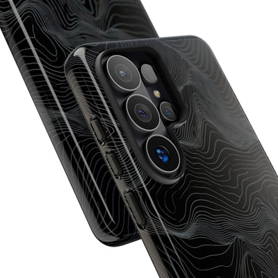 Black Tough Phone Case for Samsung - Obsidian Topo Wireframe
