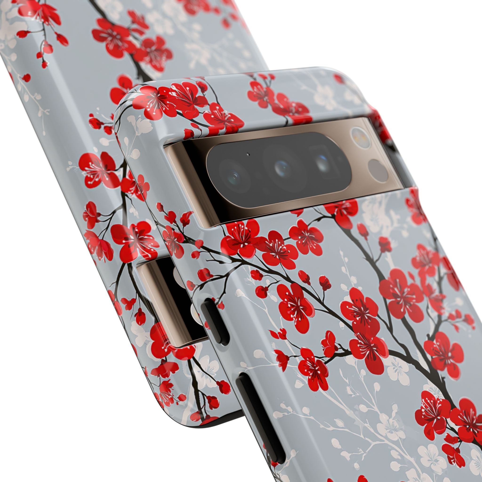 Grey Tough Phone Case for Google Pixel - Crimson Sakura Slate