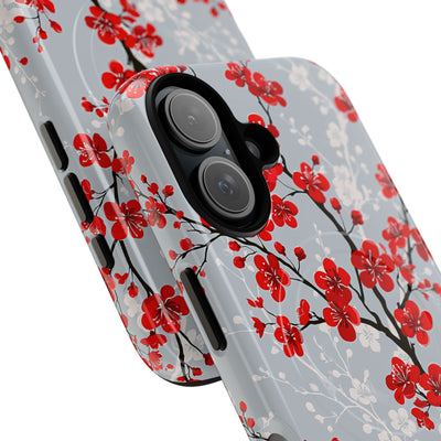 Grey Tough 2.0 Magsafe Phone Case for iPhone - Crimson Sakura Slate