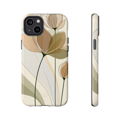 Beige Tough Phone Case for iPhone - Muted Ochre Petals