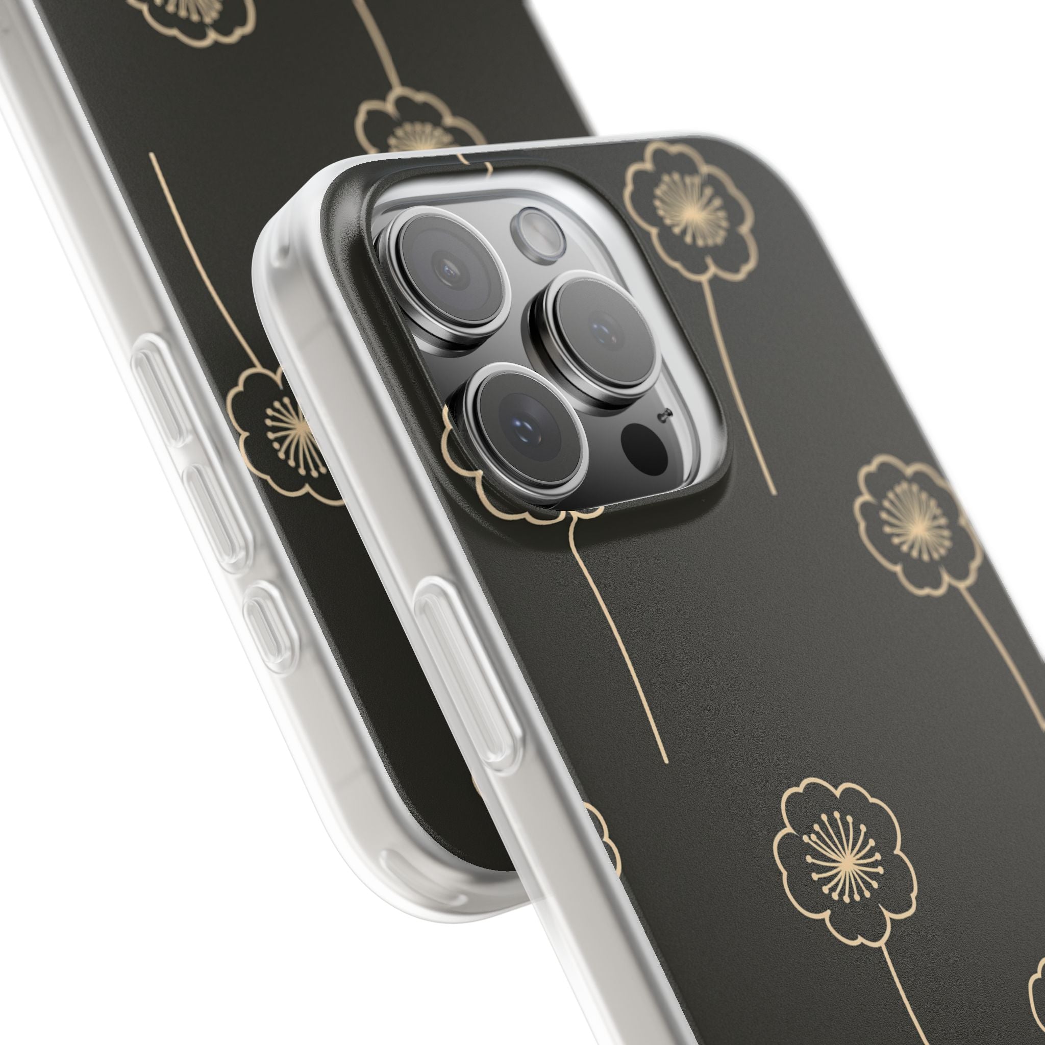 Black Lite Phone Case for iPhone - Obsidian Sand Petals