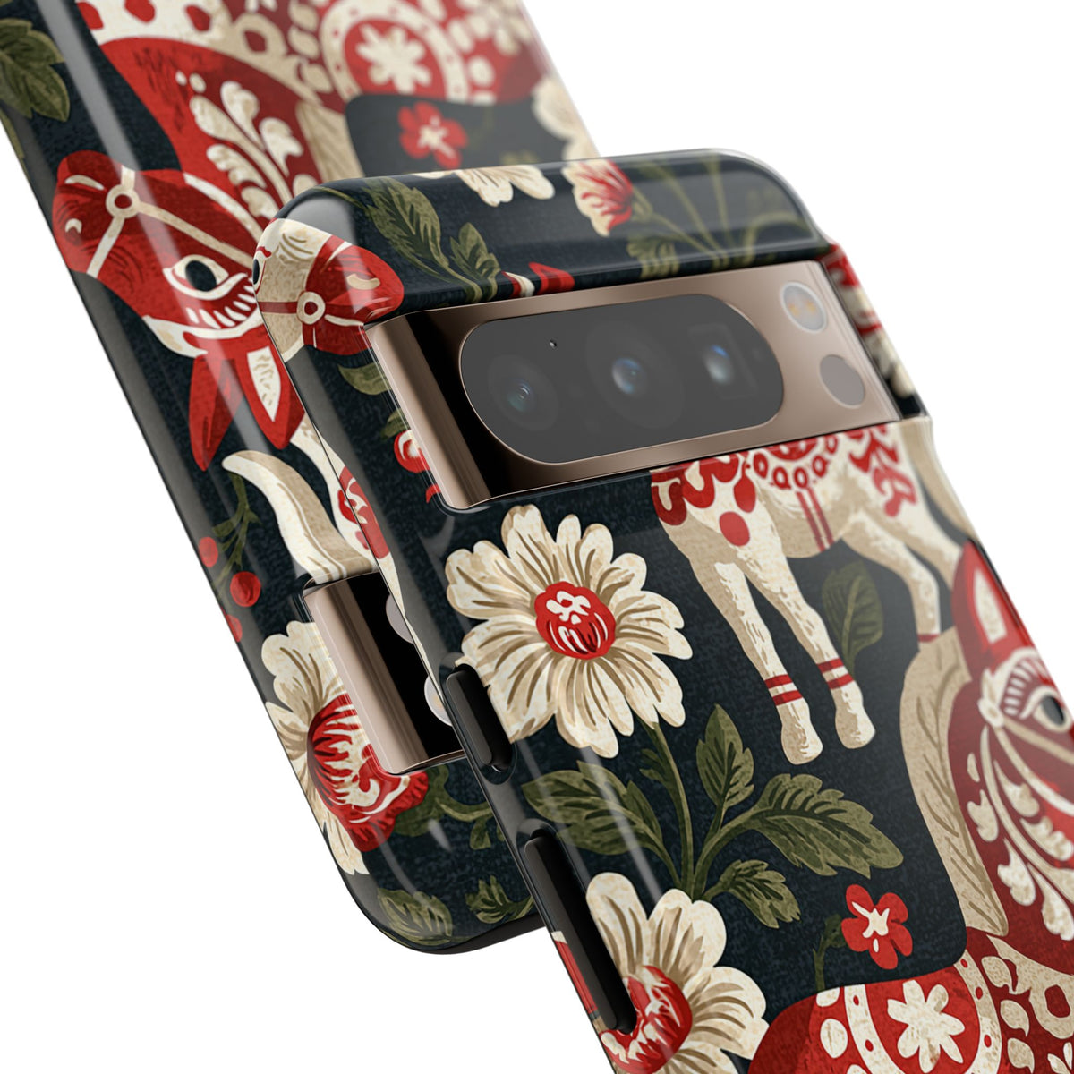 Nordic Dala Meadow · Tough Phone Case for Pixel ·  Red