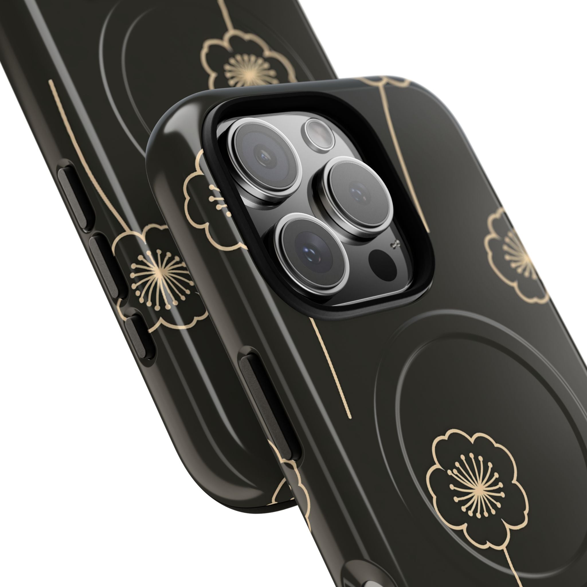 Black Tough 2.0 Magsafe Phone Case for iPhone - Obsidian Sand Petals