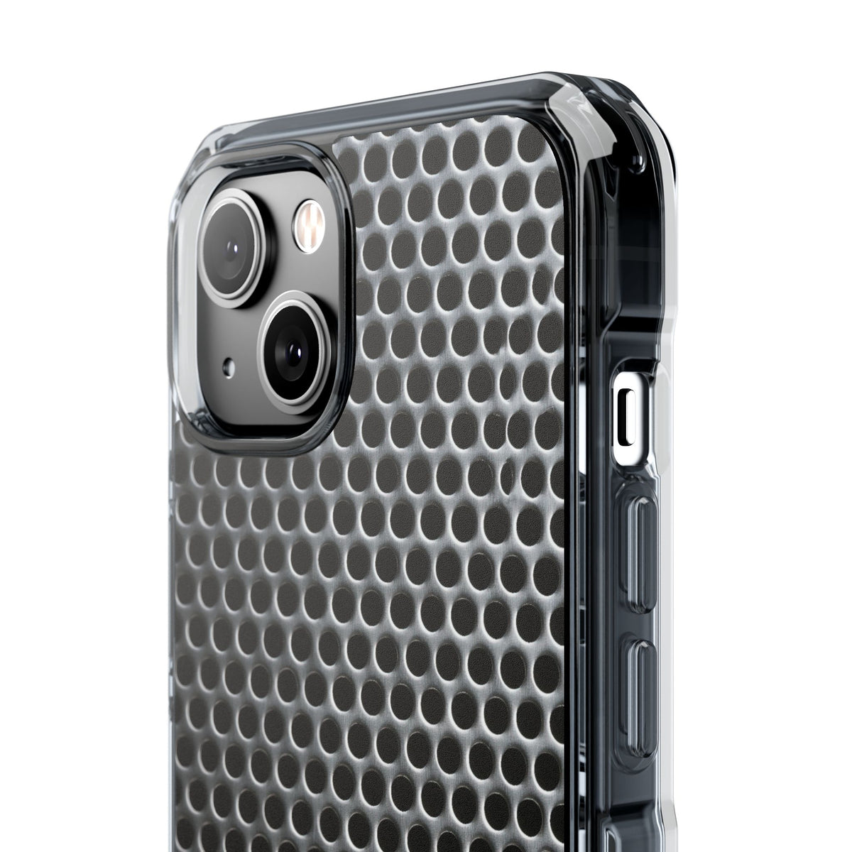 Brushed Perforated Steel · Clear Impact Magnetic Phone Case for iPhone ·  Silver