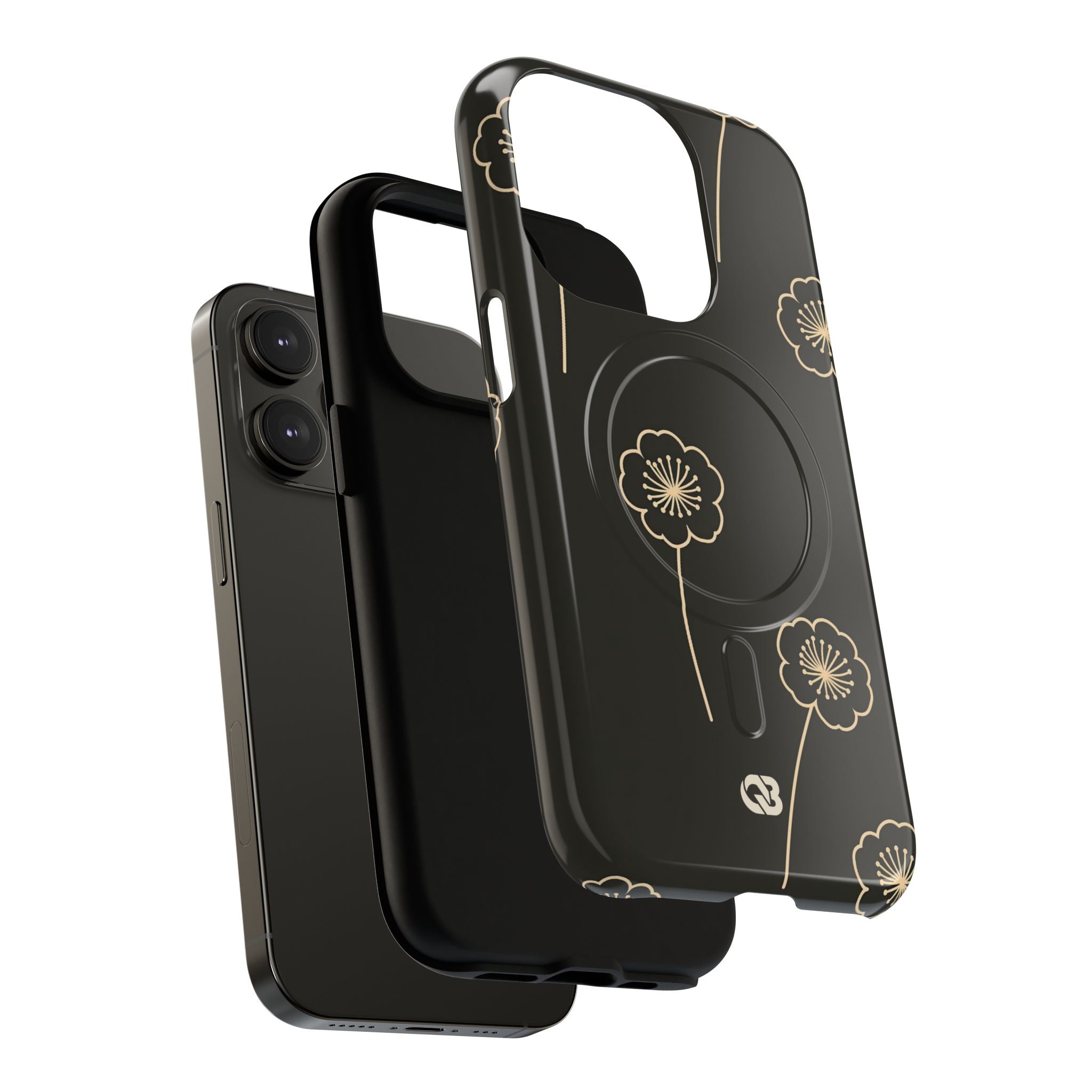 Black Tough 2.0 Magsafe Phone Case for iPhone - Obsidian Sand Petals