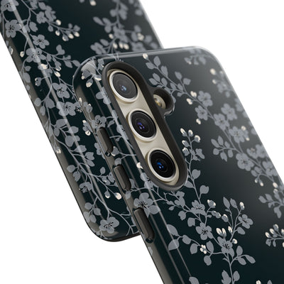 Black Tough Phone Case for Samsung - Midnight Slate Blossom