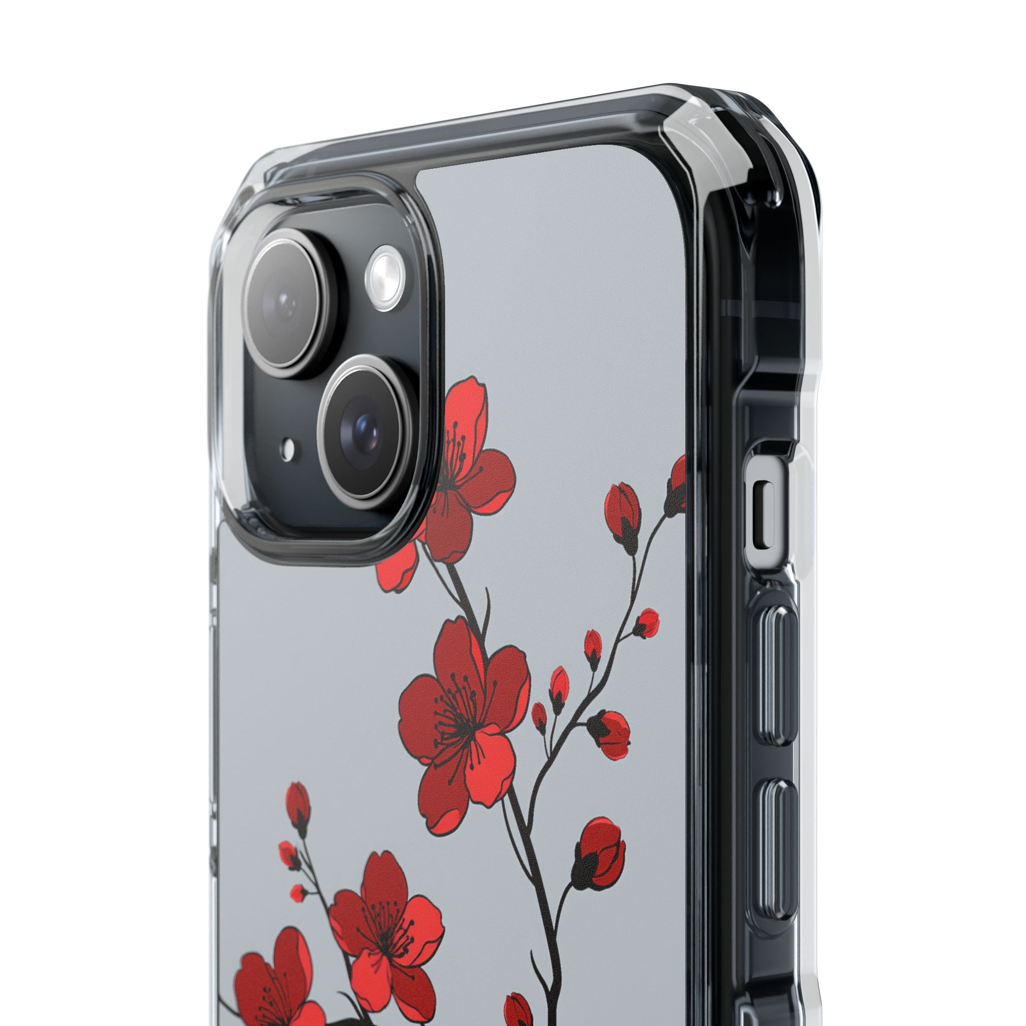 Grey Impact MagSafe Phone Case for iPhone - Crimson Blossom Onyx