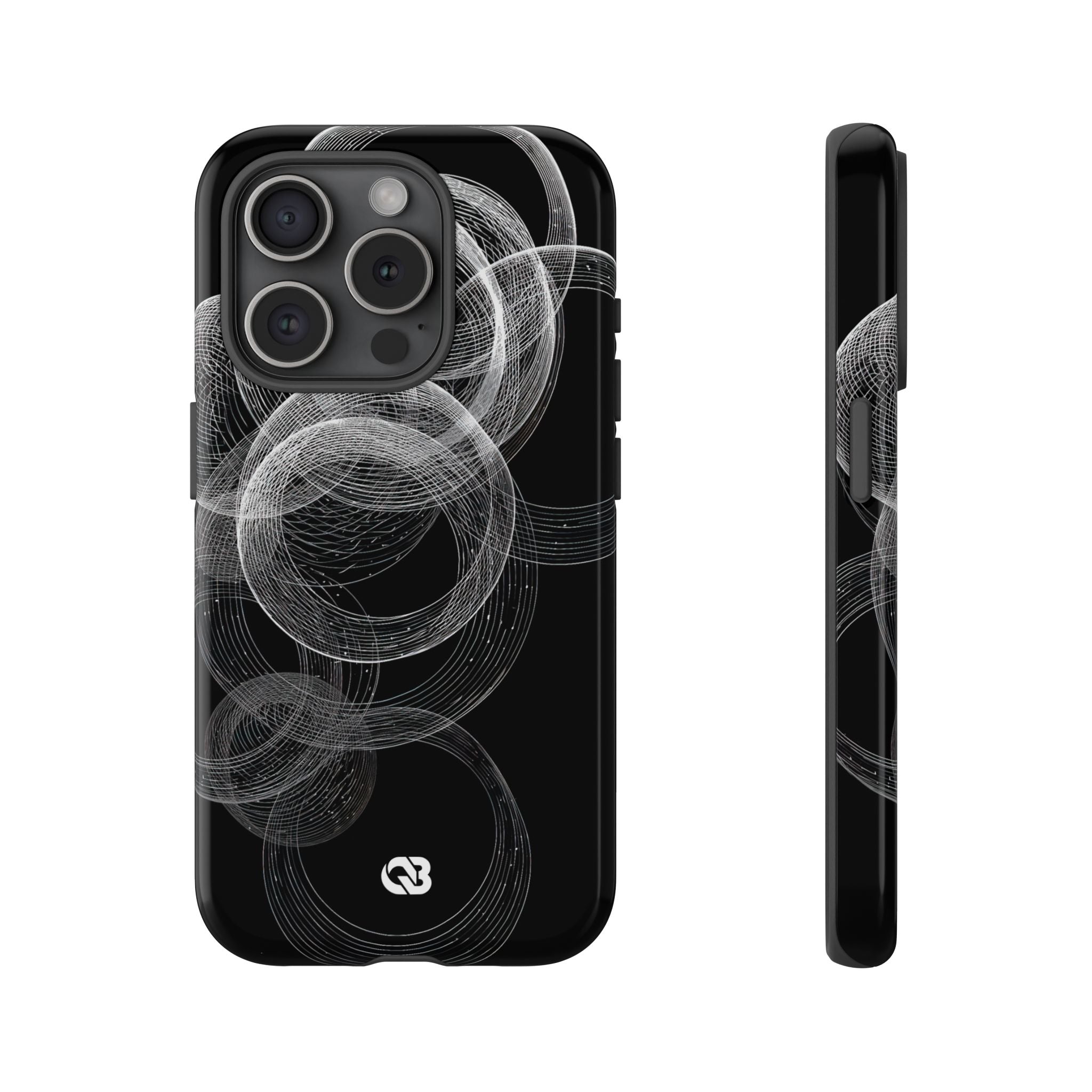 Black Tough Phone Case for iPhone - Kinetic Wireframe Orbit