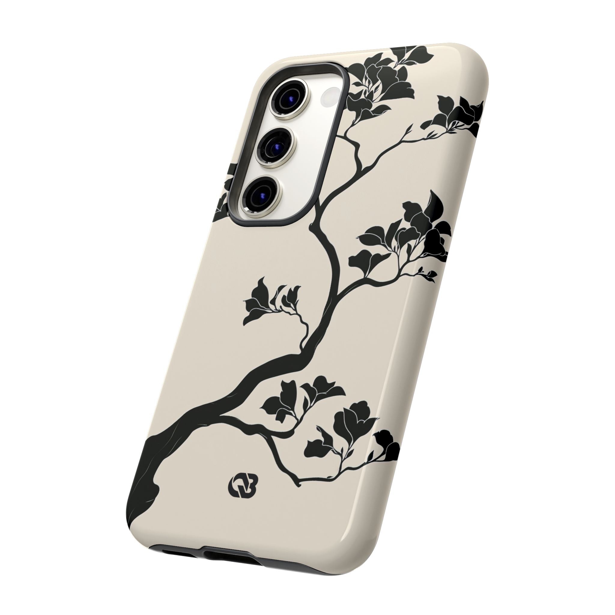 Beige Tough Phone Case for Samsung - Obsidian Bonsai Silhouette