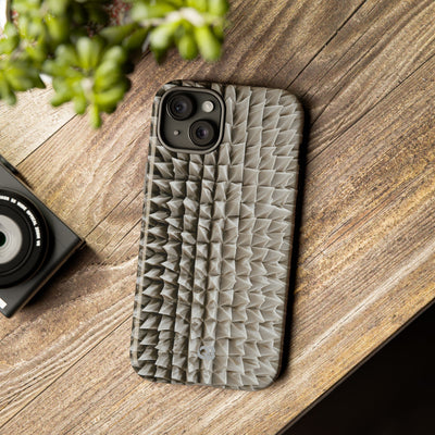 Beige Tough Phone Case for iPhone - Bone Spiked Grid