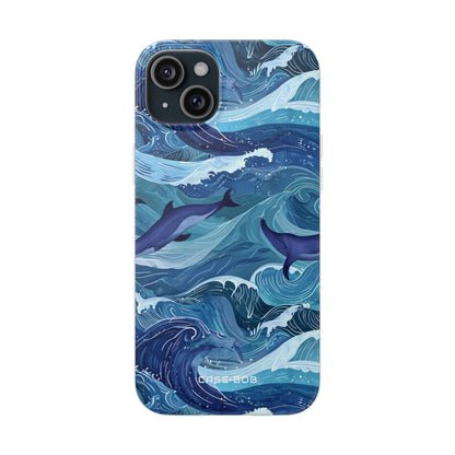 Dolphin Waves iPhone 15 Plus Cover - Blød