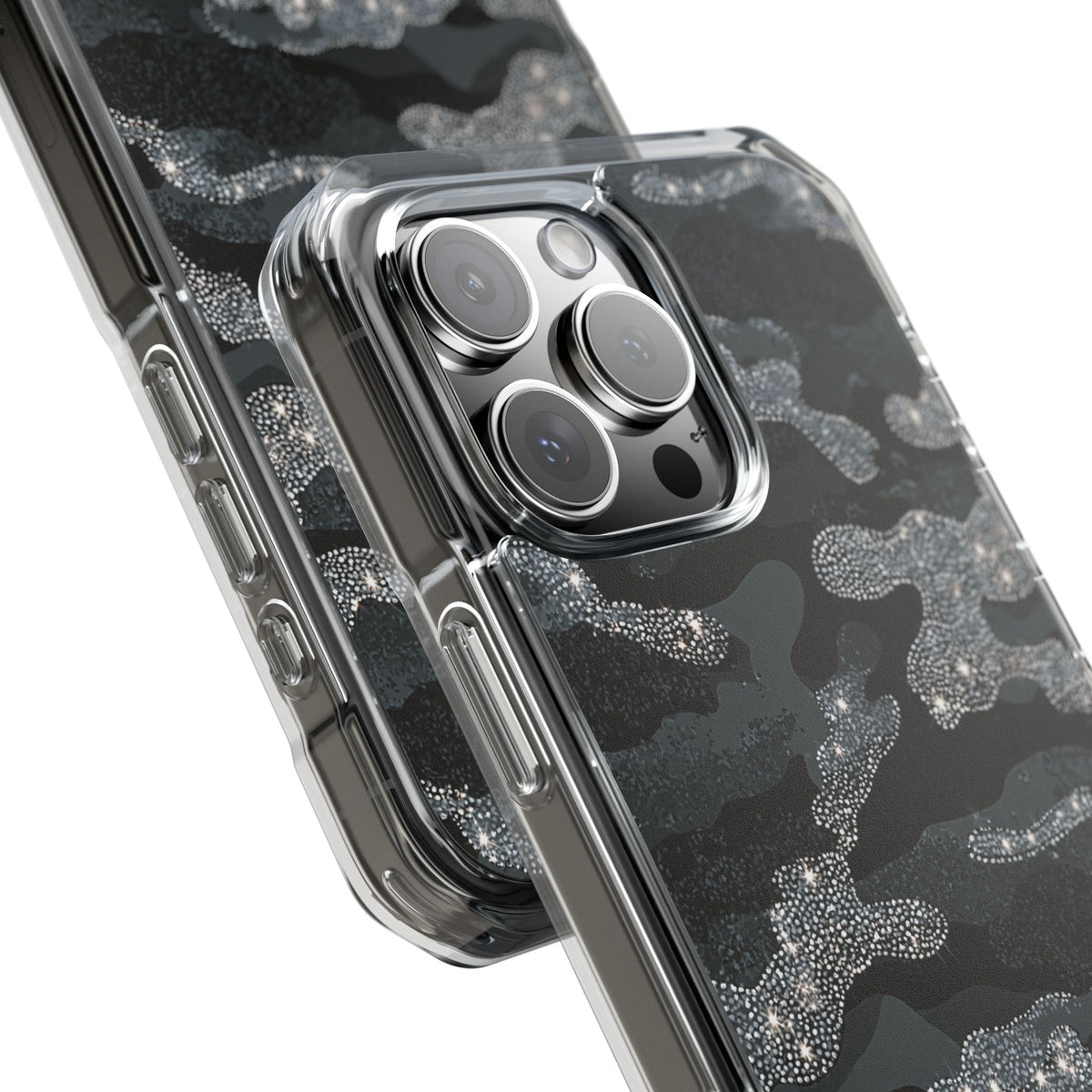 Glitter Shadow Camo · Clear Impact Magnetic Phone Case for iPhone · Black