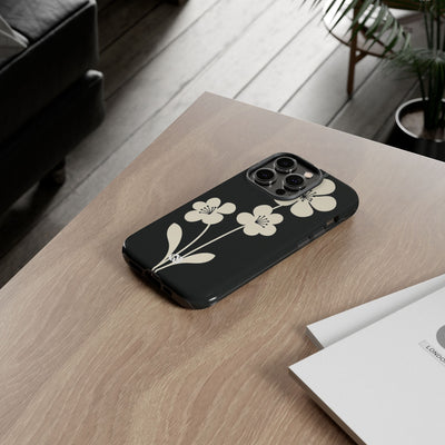 Black Tough Phone Case for iPhone - Obsidian Cream Bloom