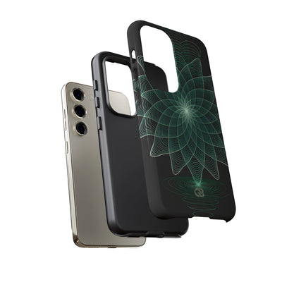 Green Tough Phone Case for Samsung - Cyan Signal Bloom