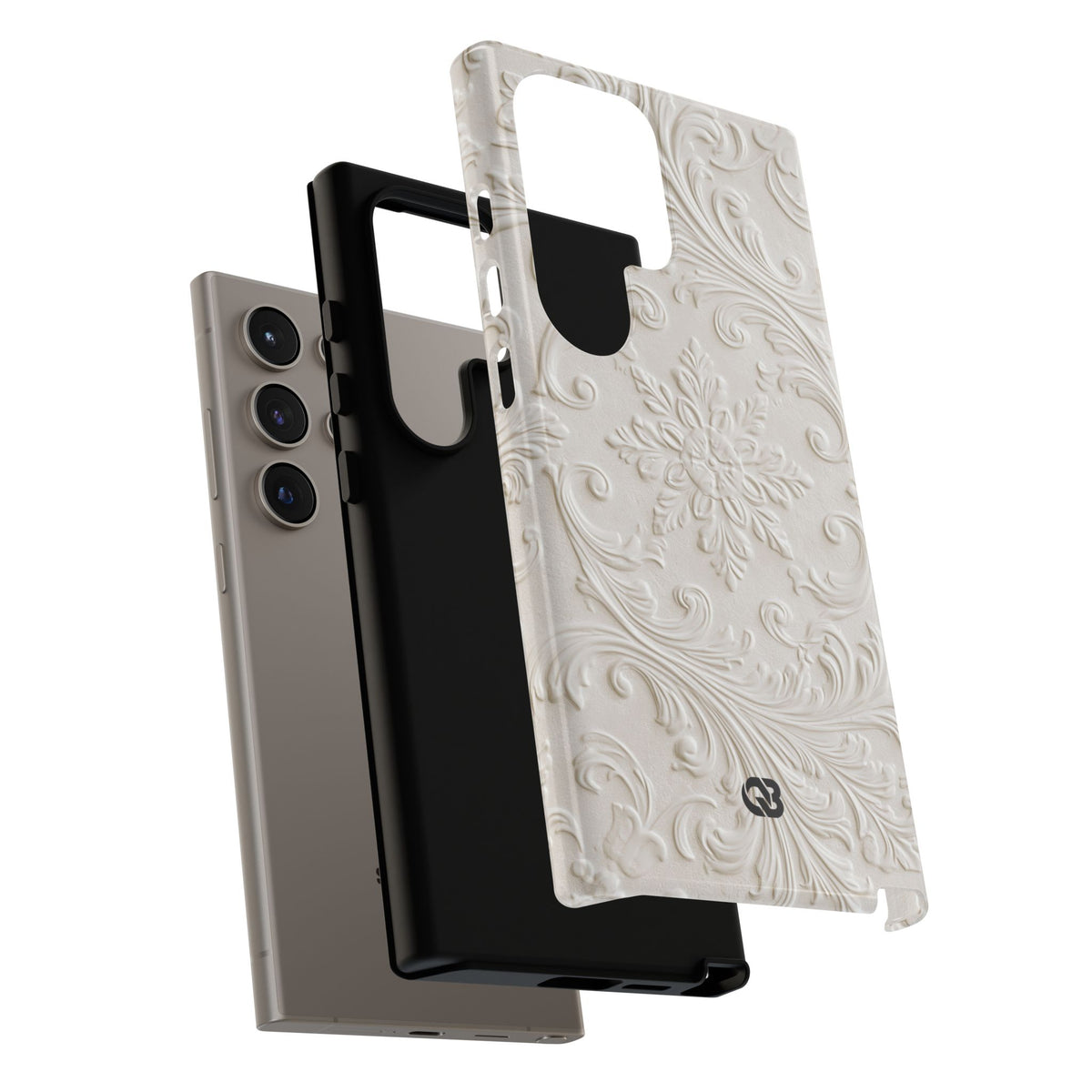 Ivory Baroque Relief · Tough Phone Case for Samsung · White