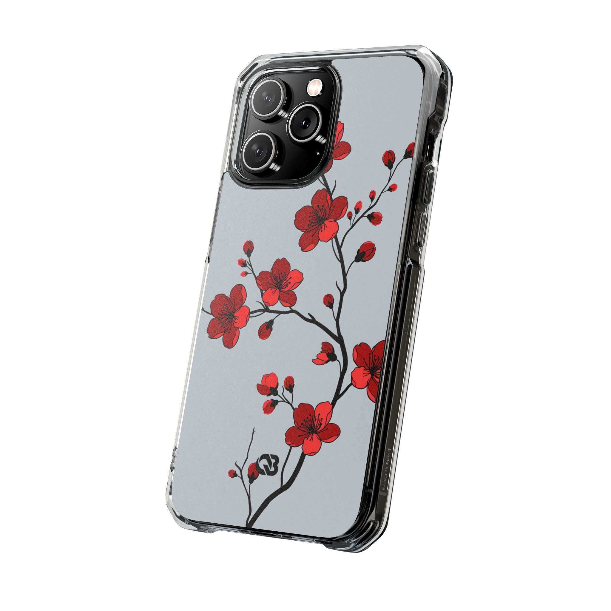Grey Impact MagSafe Phone Case for iPhone - Crimson Blossom Onyx
