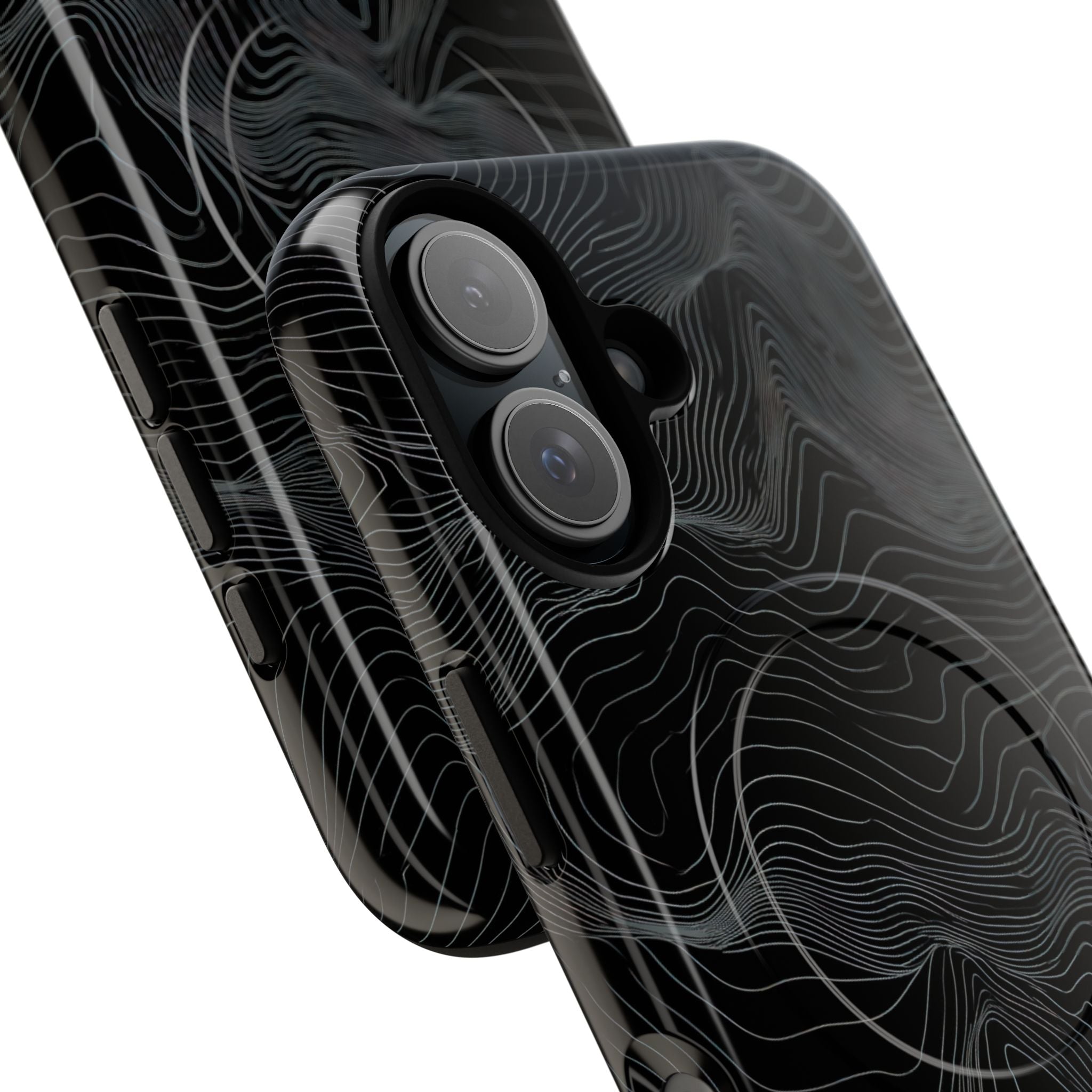 Black Tough 2.0 Magsafe Phone Case for iPhone - Obsidian Topo Wireframe