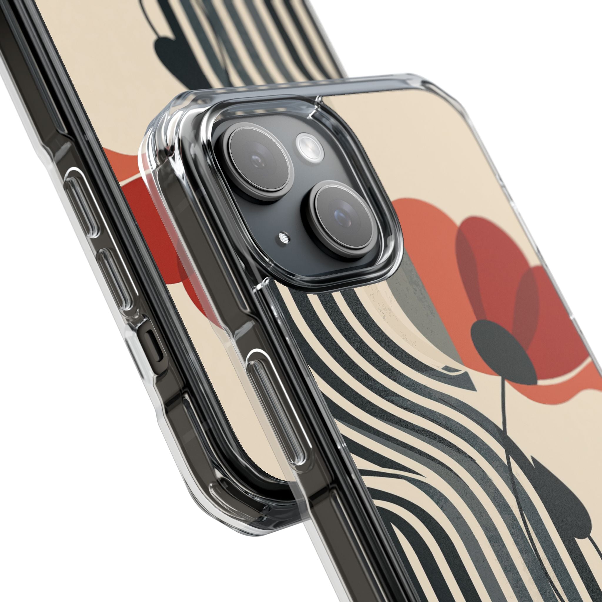 Beige Impact MagSafe Phone Case for iPhone - Crimson Line Bloom