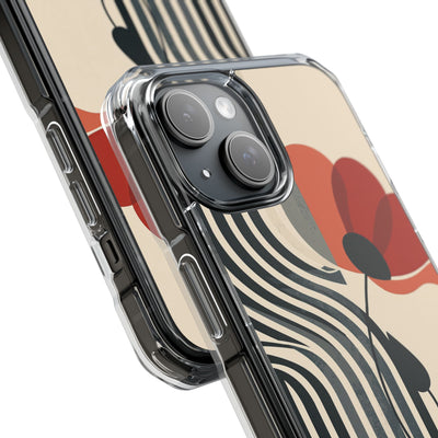 Beige Impact MagSafe Phone Case for iPhone - Crimson Line Bloom