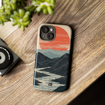 Beige Tough Phone Case for iPhone - Crimson Ridge Flow