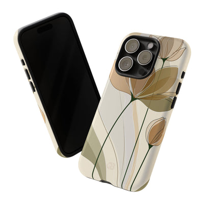 Beige Tough Phone Case for iPhone - Muted Ochre Petals