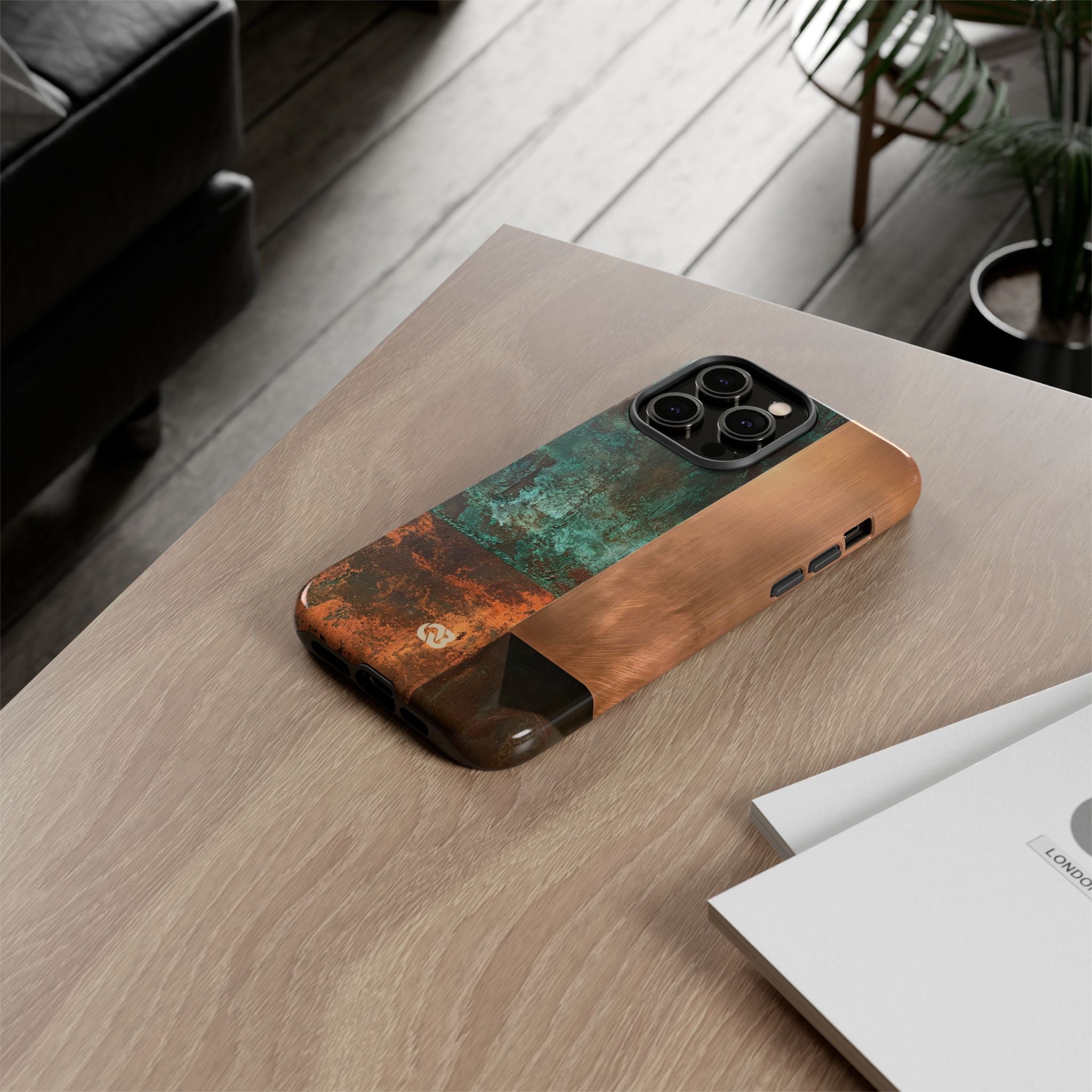 Teal Tough Phone Case for iPhone - Verdigris Copper Slab
