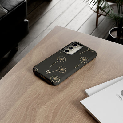 Black Tough Phone Case for Samsung - Obsidian Sand Petals