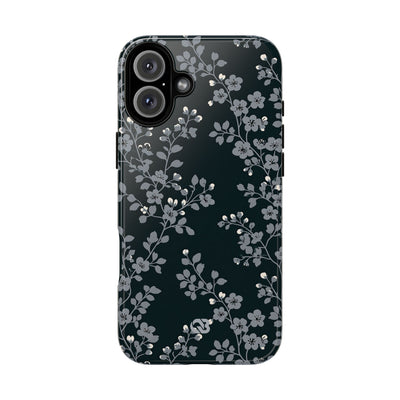Black Tough Phone Case for iPhone - Midnight Slate Blossom