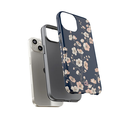 Blue Tough Phone Case for iPhone - Midnight Peach Sakura