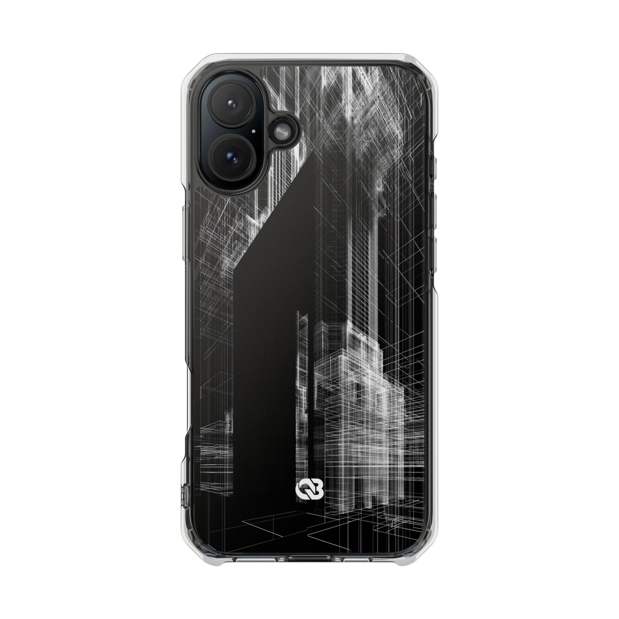 Black Impact MagSafe Phone Case for iPhone - Ghost Urban Wireframe