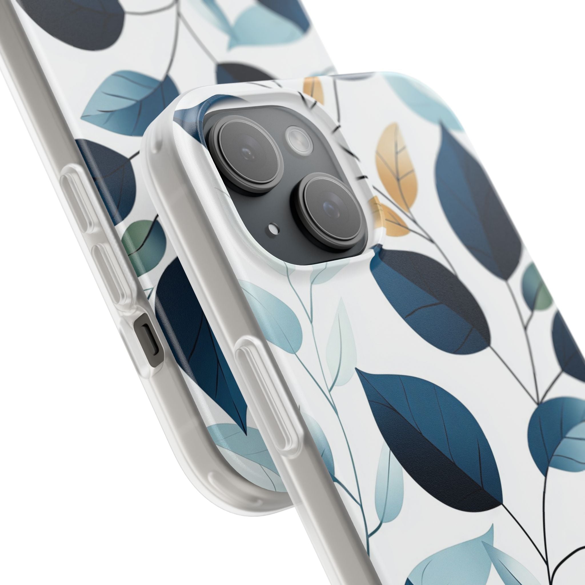 Navy Blattadern iPhone 15 Case - Soft