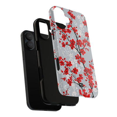Grey Tough Phone Case for iPhone - Crimson Sakura Slate