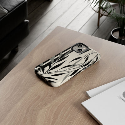Beige Tough Phone Case for iPhone - Soot Leaf Sketch