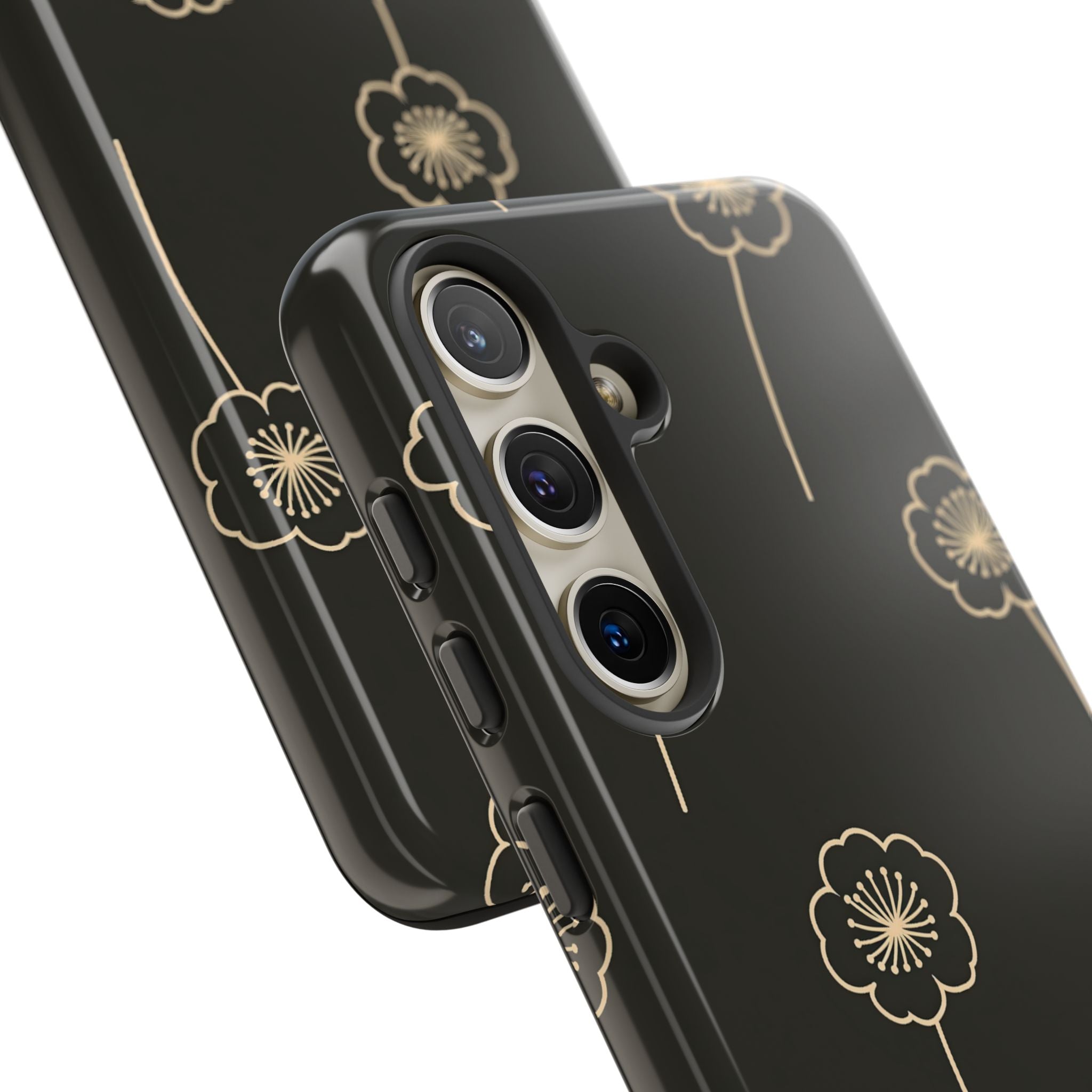 Black Tough Phone Case for Samsung - Obsidian Sand Petals