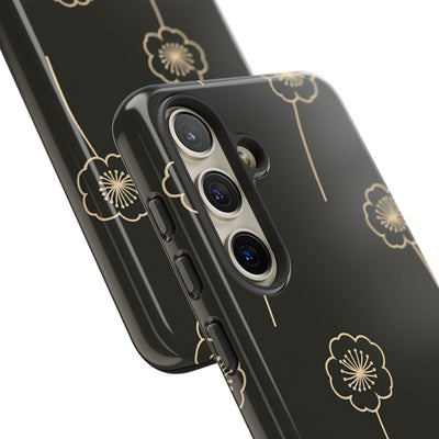 Black Tough Phone Case for Samsung - Obsidian Sand Petals