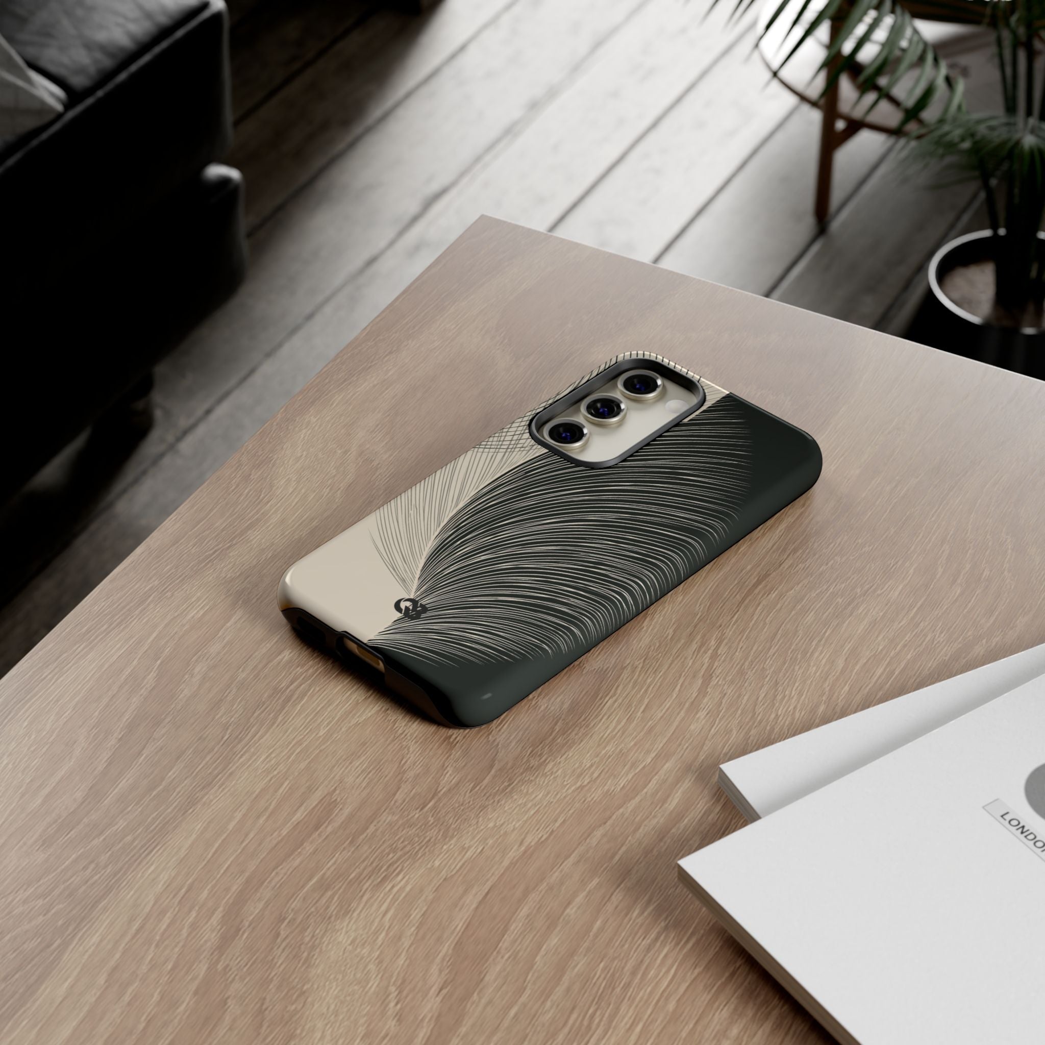 Beige Tough Phone Case for Samsung - Obsidian Cream Plume