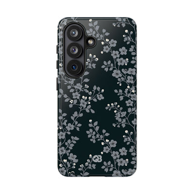 Black Tough Phone Case for Samsung - Midnight Slate Blossom