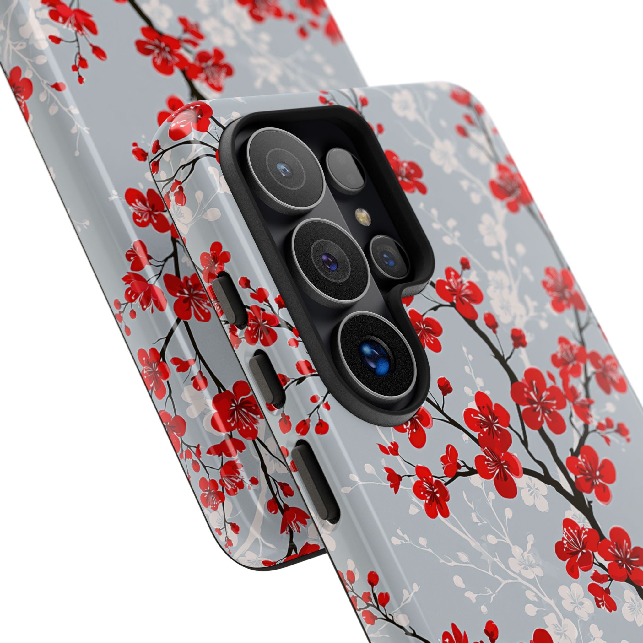 Grey Tough Phone Case for Samsung - Crimson Sakura Slate