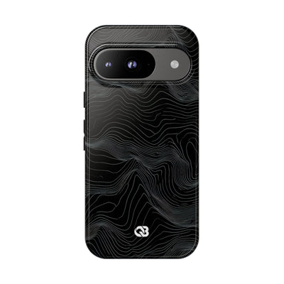 Black Tough Phone Case for Google Pixel - Obsidian Topo Wireframe