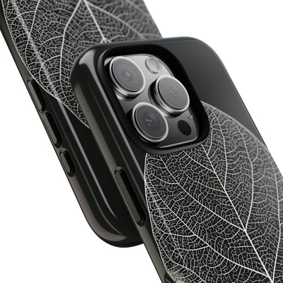 Black Tough Phone Case for iPhone - Bleached Leaf Lattice