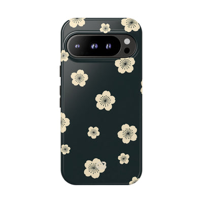 Teal Tough Phone Case for Google Pixel - Obsidian Cream Petals