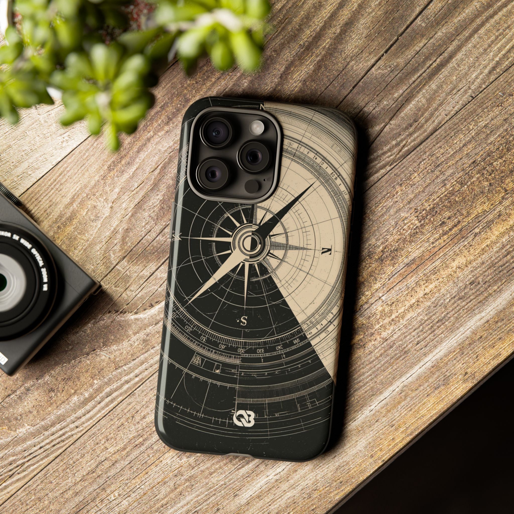 Beige Tough Phone Case for iPhone - Obsidian Nautical Blueprint