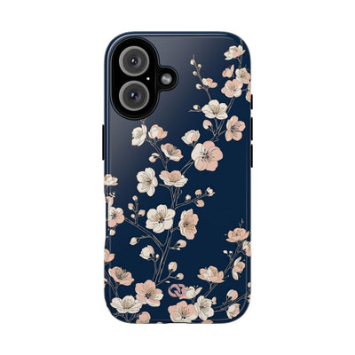 Blue Tough Phone Case for iPhone - Midnight Peach Sakura