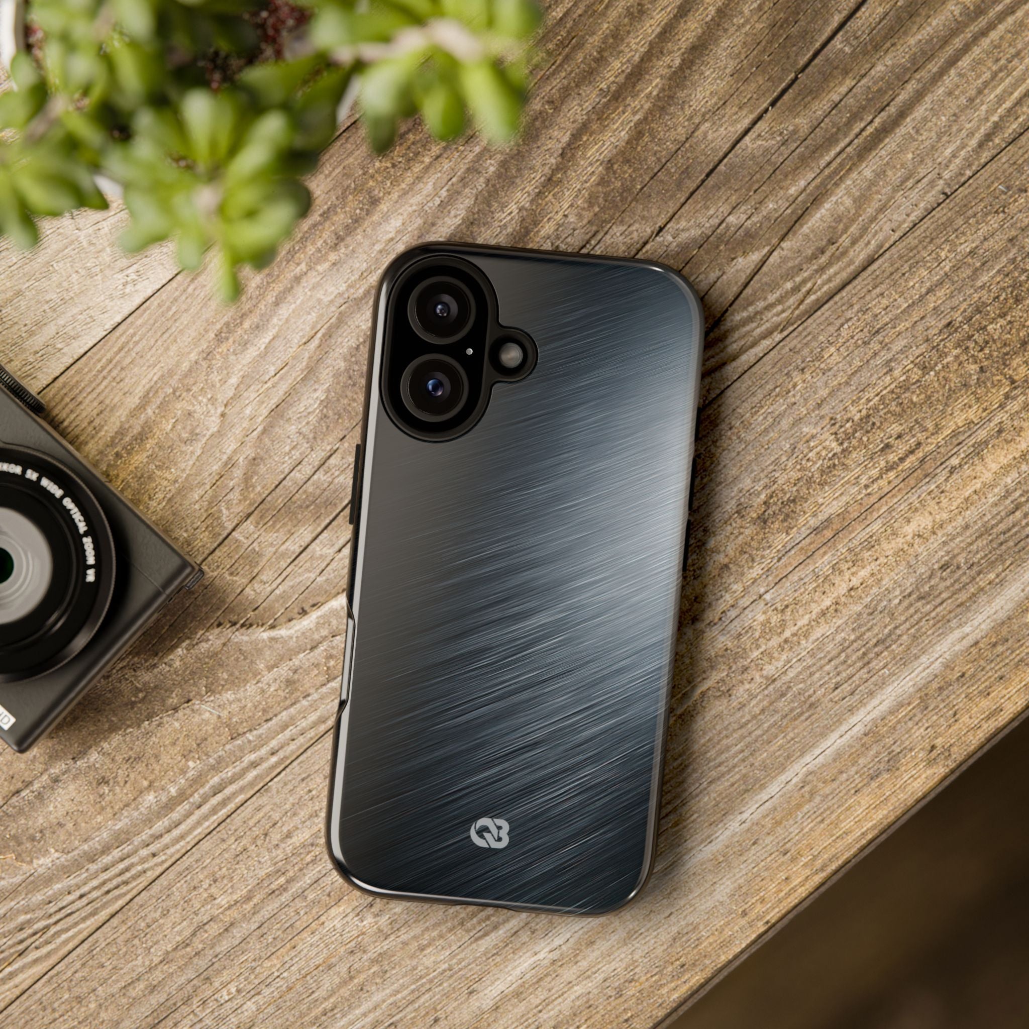 Grey Tough Phone Case for iPhone - Charcoal Brushed Steel