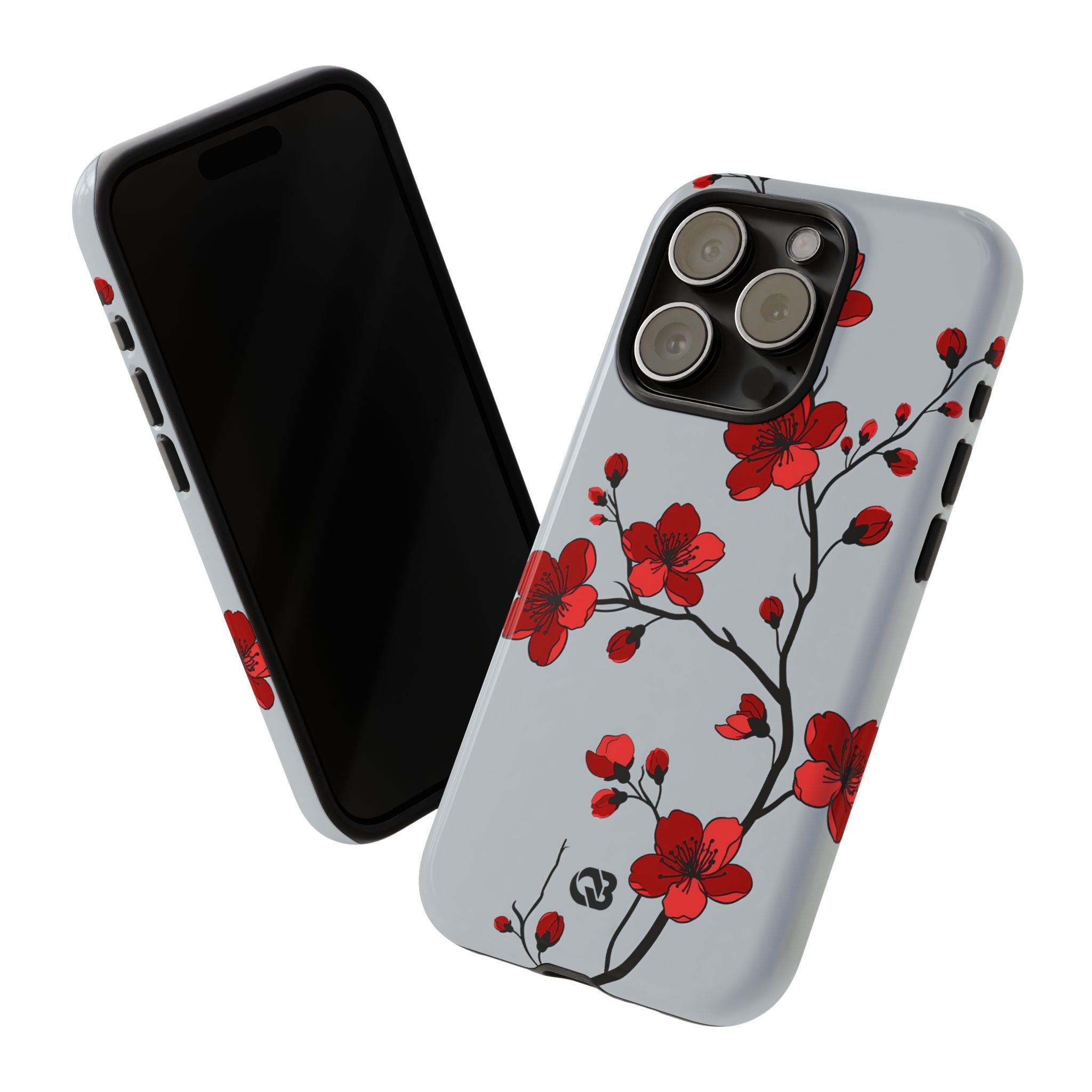 Grey Tough Phone Case for iPhone - Crimson Blossom Onyx