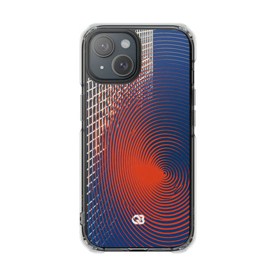 Blue Impact MagSafe Phone Case for iPhone - Orange Orbit Grid