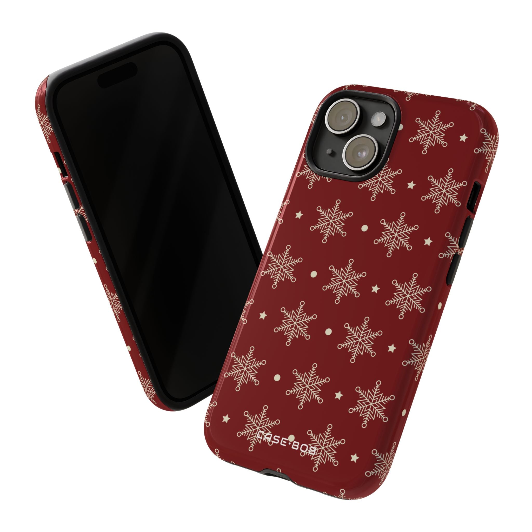 Cream Snowflake Crimson iPhone 15 Skal - Tough