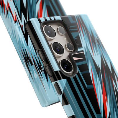 Blue Tough Phone Case for Samsung - Glitch Peak Cyan