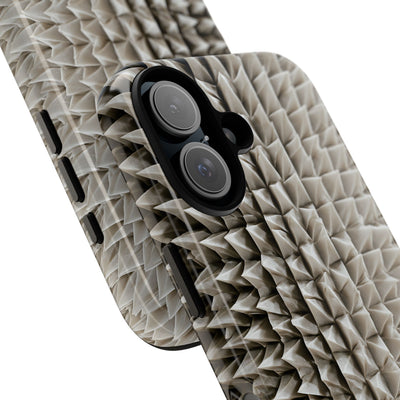 Beige Tough Phone Case for iPhone - Bone Spiked Grid